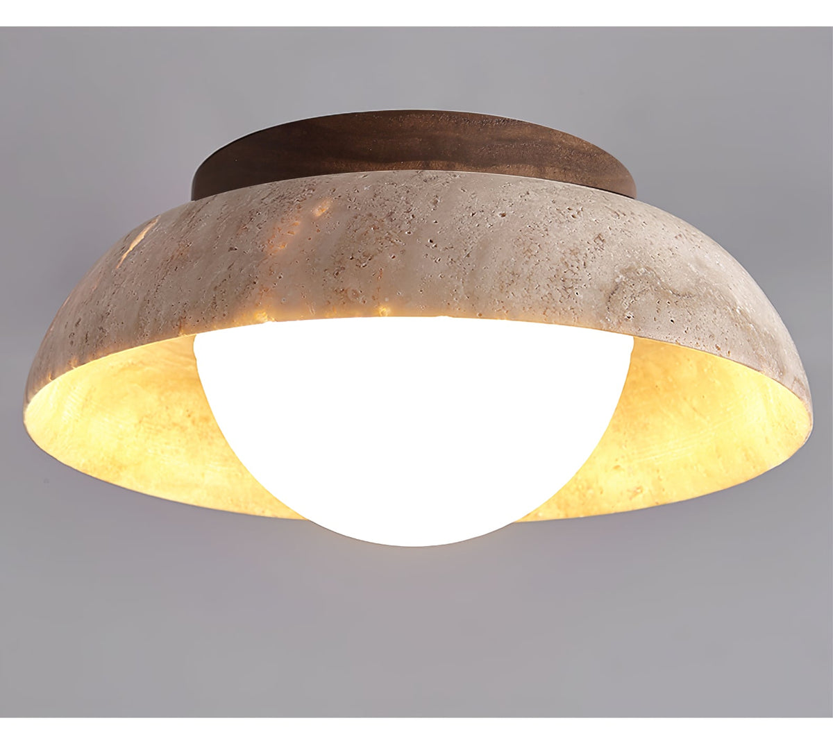Caelo Travertine Dome LED Ceiling Light – Modern Flush Mount for Bedroom & Living Room