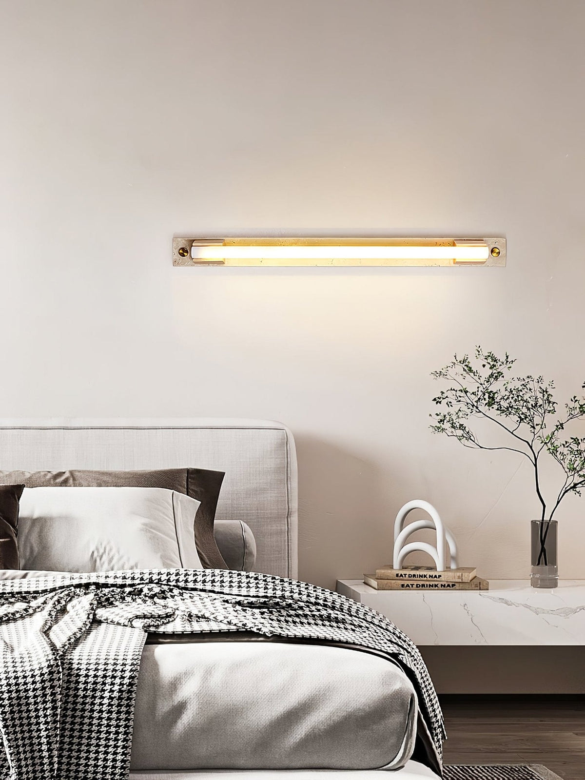 Caelum Linear LED Wall Sconce in Travertine and Bronze