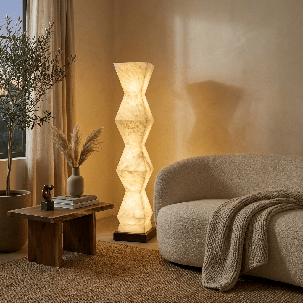 Cairn Alabaster Floor Lamp – Sculptural Natural Stone Column Light