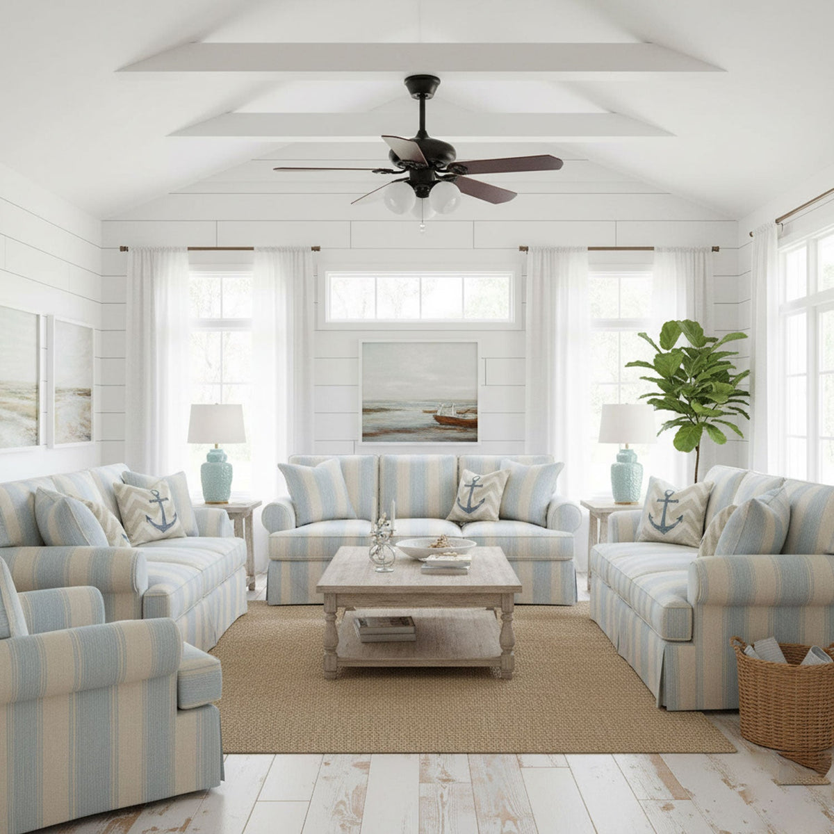 Calantha Bloom Ceiling Fan Light with Scalloped Glass Shades and Wood Blades