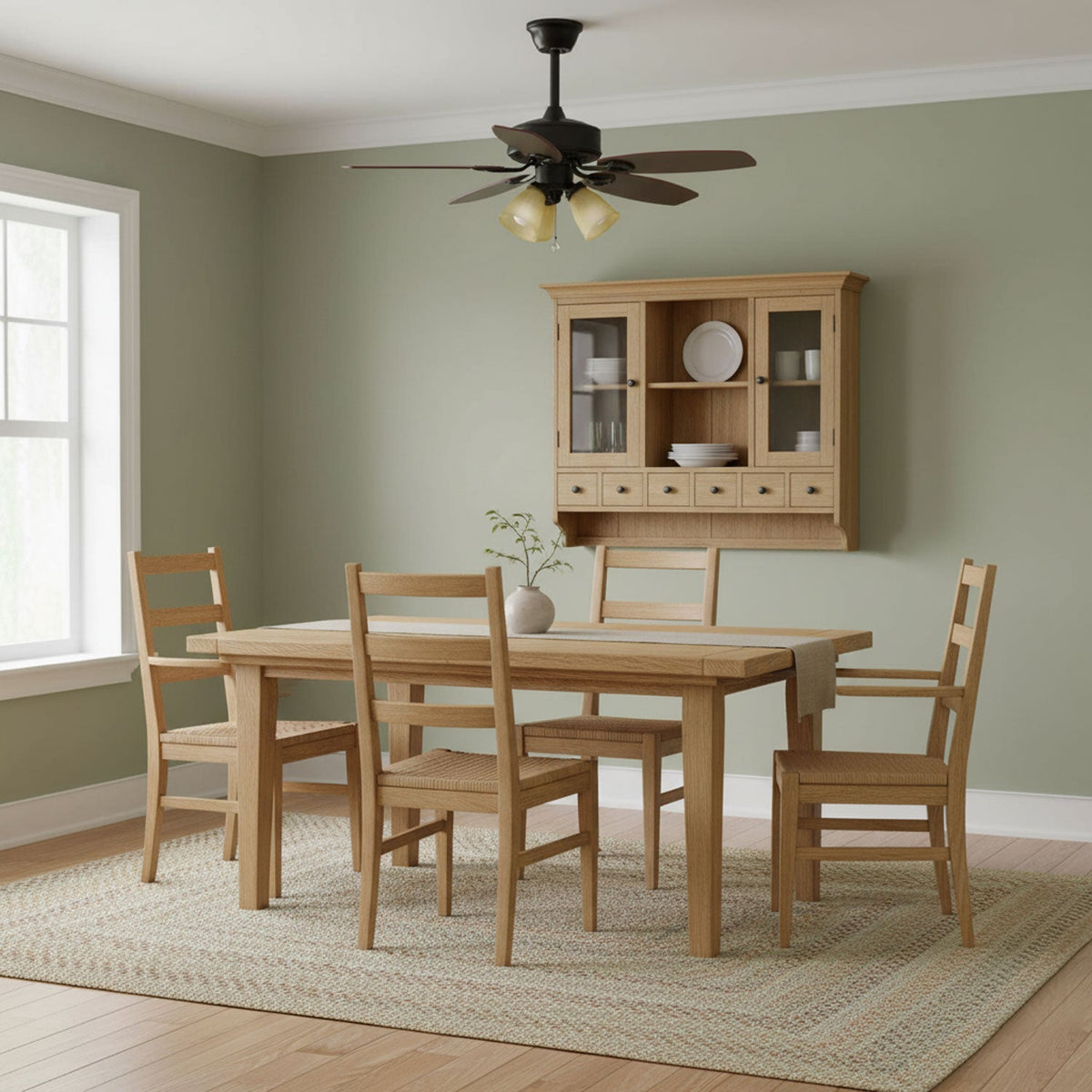 Calantha Bloom Ceiling Fan Light with Scalloped Glass Shades and Wood Blades