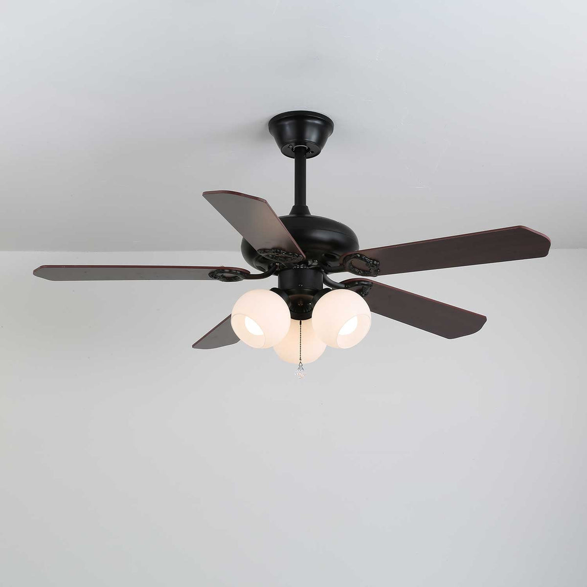 Calantha Bloom Ceiling Fan Light with Scalloped Glass Shades and Wood Blades