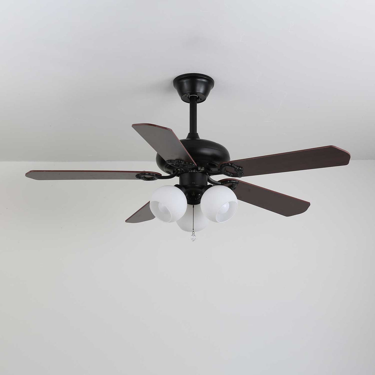 Calantha Bloom Ceiling Fan Light with Scalloped Glass Shades and Wood Blades