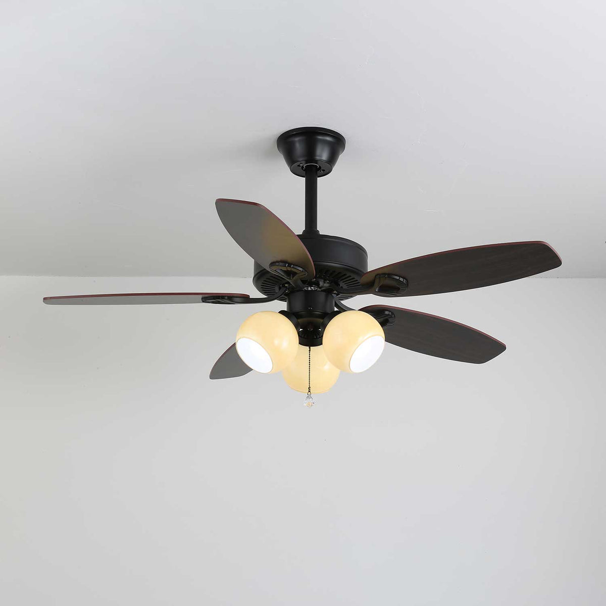 Calantha Bloom Ceiling Fan Light with Scalloped Glass Shades and Wood Blades