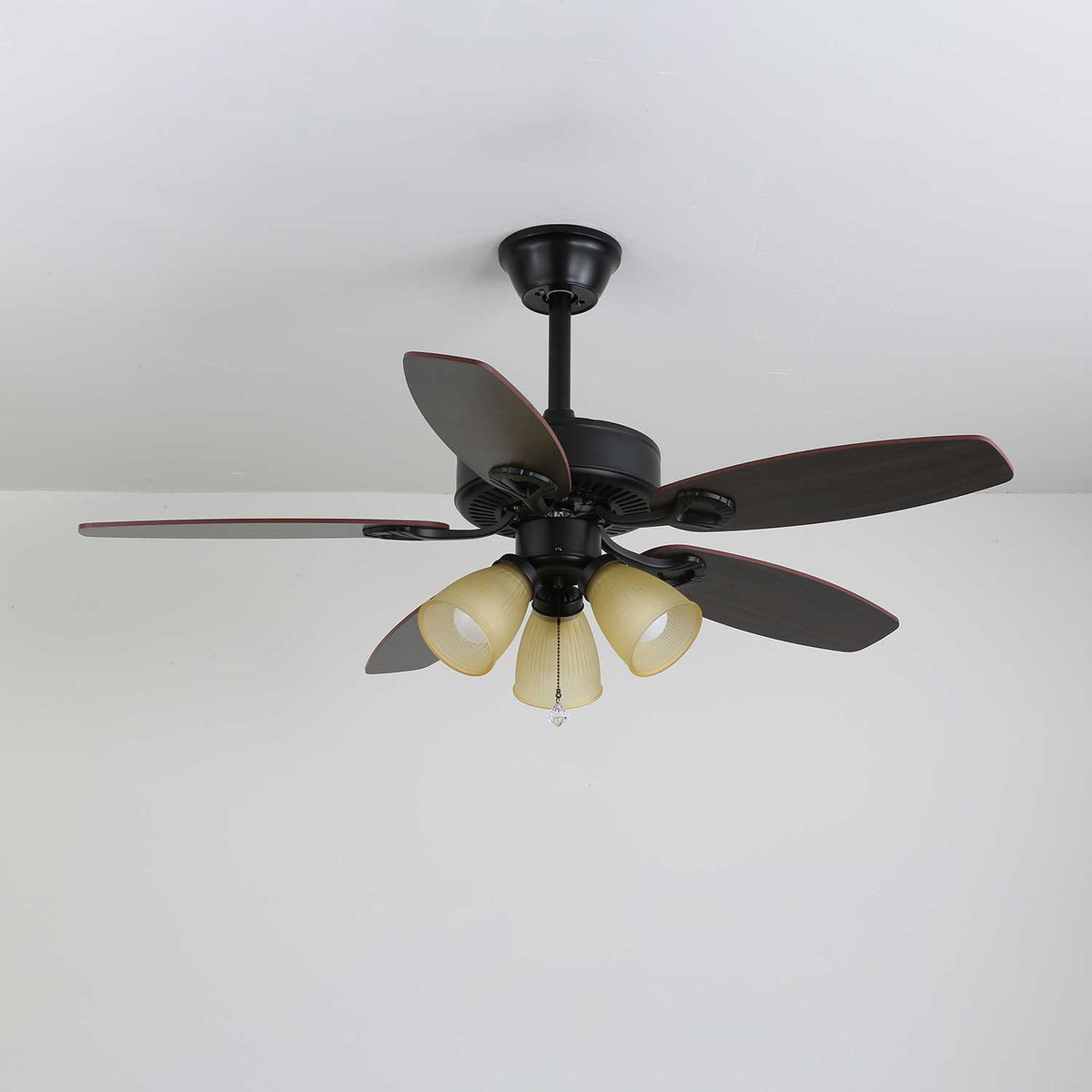 Calantha Bloom Ceiling Fan Light with Scalloped Glass Shades and Wood Blades