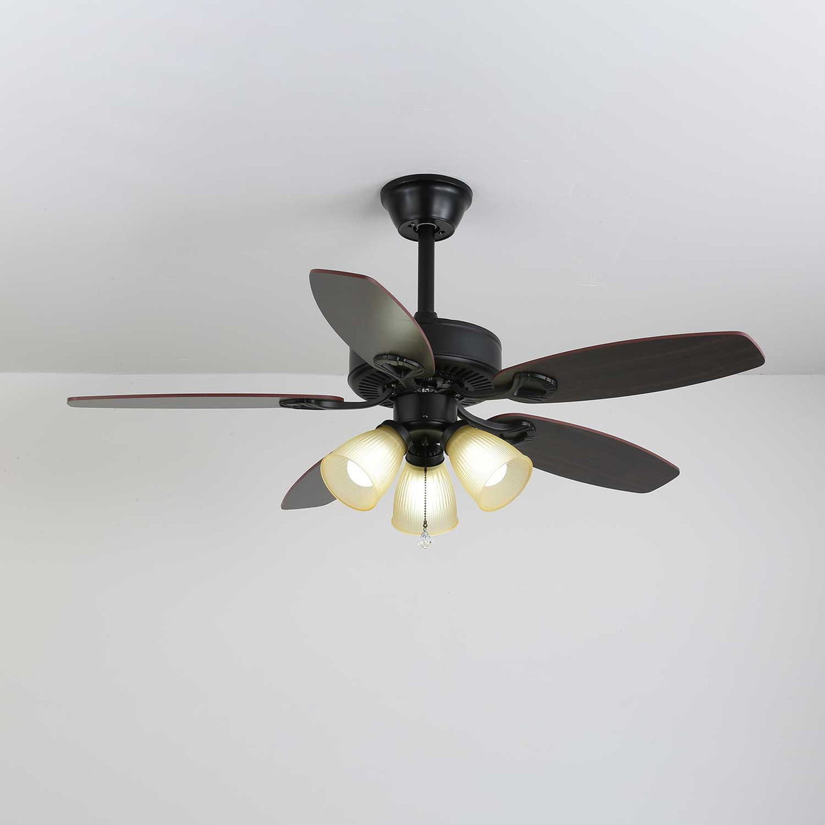 Calantha Bloom Ceiling Fan Light with Scalloped Glass Shades and Wood Blades