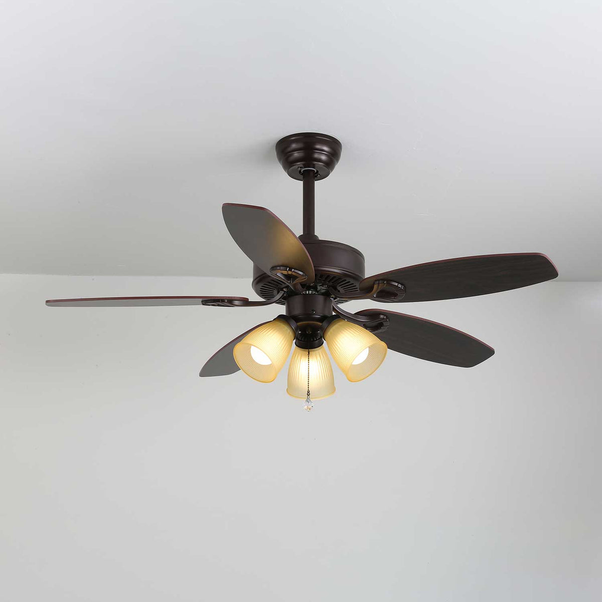 Calantha Bloom Ceiling Fan Light with Scalloped Glass Shades and Wood Blades