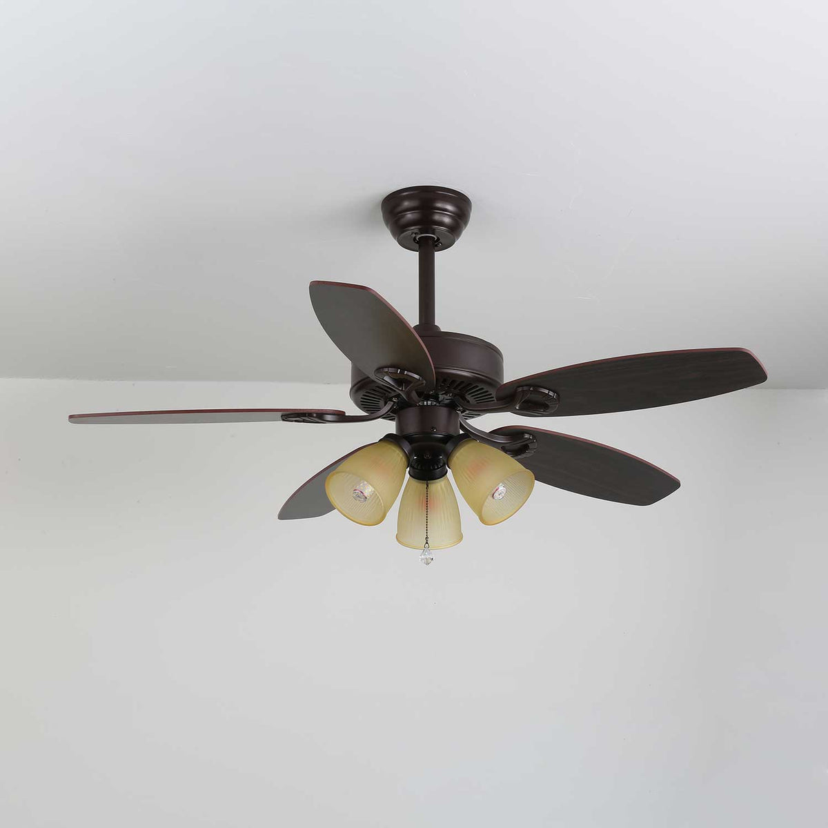 Calantha Bloom Ceiling Fan Light with Scalloped Glass Shades and Wood Blades