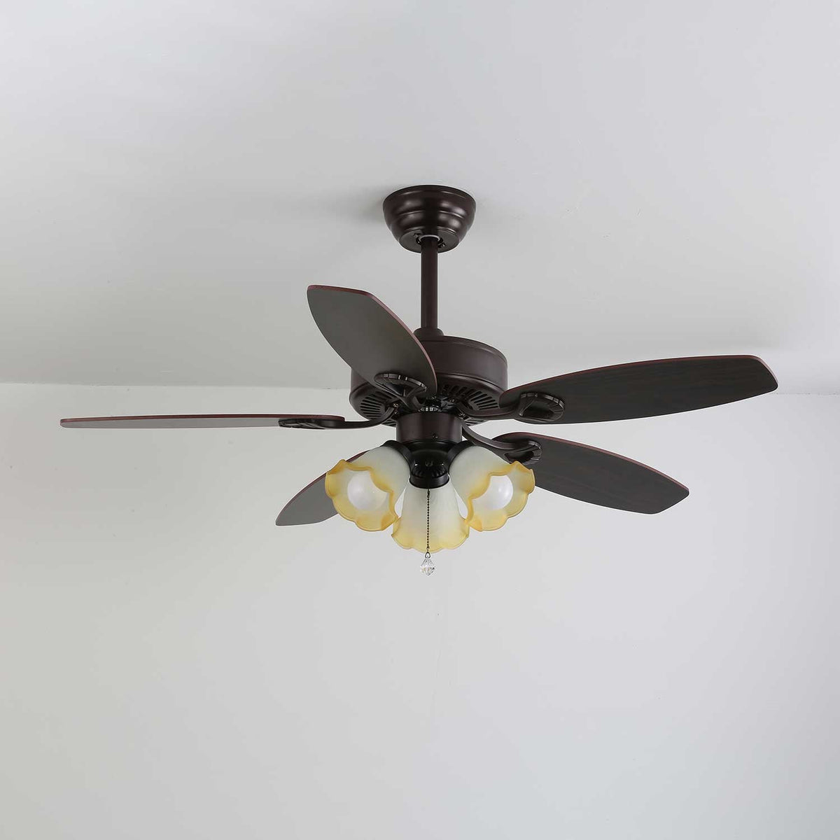 Calantha Bloom Ceiling Fan Light with Scalloped Glass Shades and Wood Blades