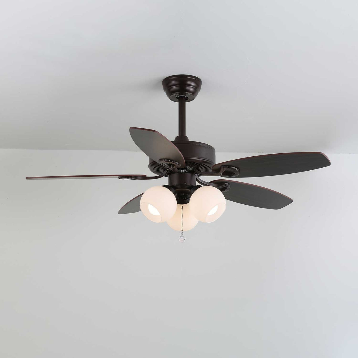 Calantha Bloom Ceiling Fan Light with Scalloped Glass Shades and Wood Blades