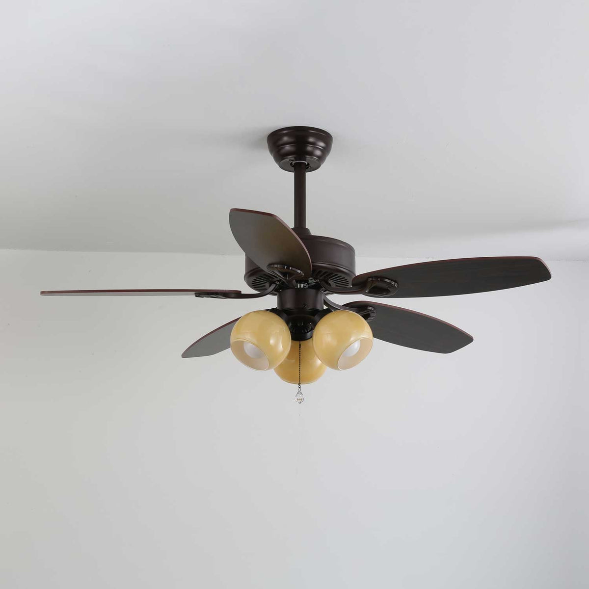 Calantha Bloom Ceiling Fan Light with Scalloped Glass Shades and Wood Blades