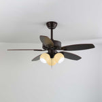 Calantha Bloom Ceiling Fan Light with Scalloped Glass Shades and Wood Blades