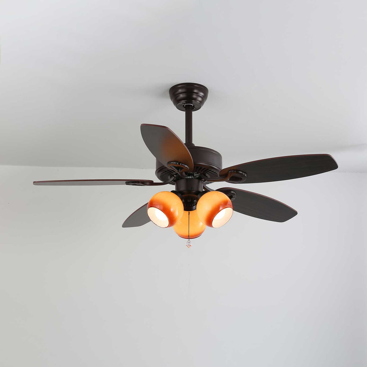Calantha Bloom Ceiling Fan Light with Scalloped Glass Shades and Wood Blades
