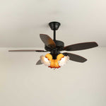 Calantha Bloom Ceiling Fan Light with Scalloped Glass Shades and Wood Blades