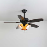 Calantha Bloom Ceiling Fan Light with Scalloped Glass Shades and Wood Blades