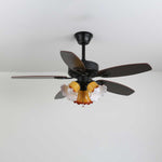 Calantha Bloom Ceiling Fan Light with Scalloped Glass Shades and Wood Blades