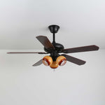 Calantha Bloom Ceiling Fan Light with Scalloped Glass Shades and Wood Blades