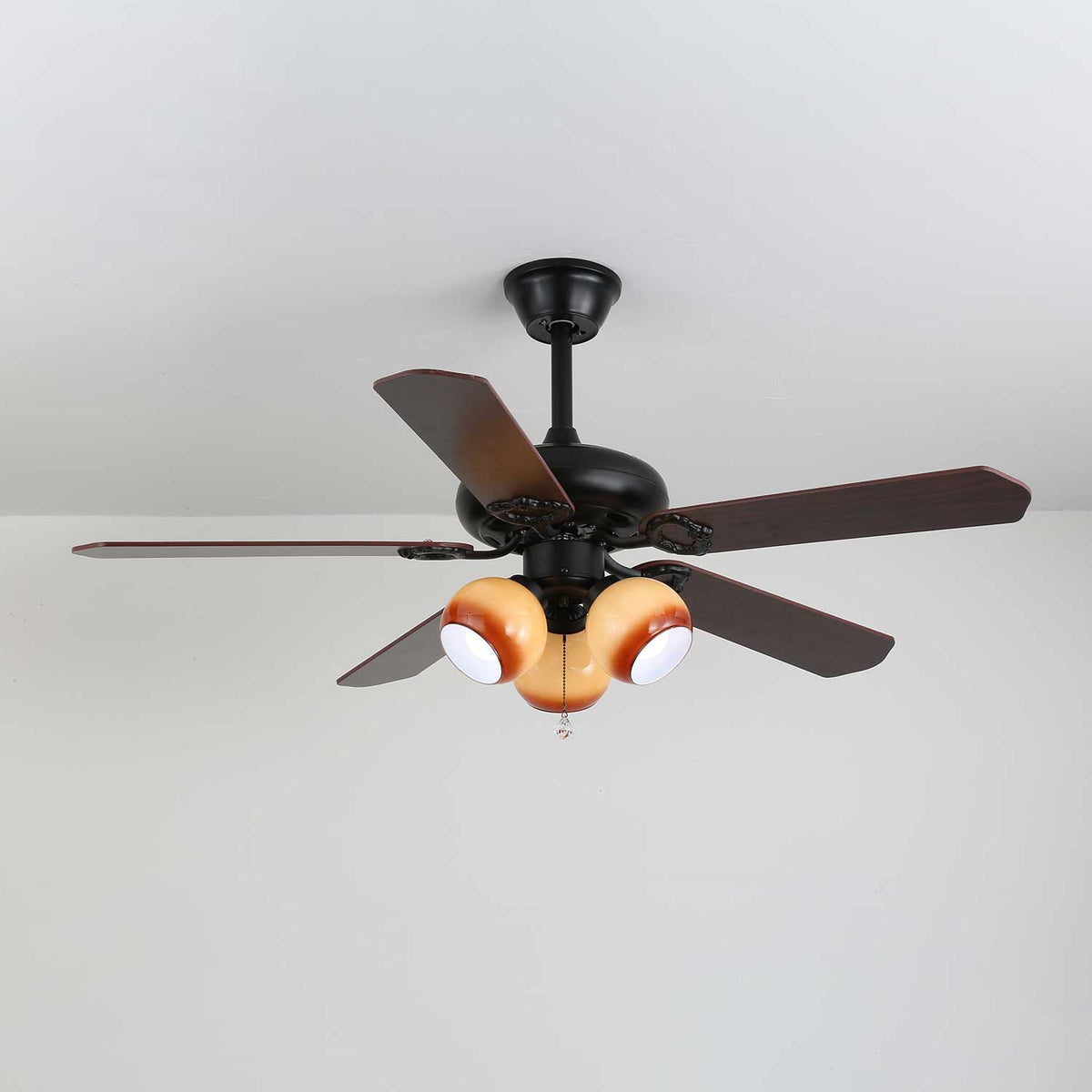 Calantha Bloom Ceiling Fan Light with Scalloped Glass Shades and Wood Blades