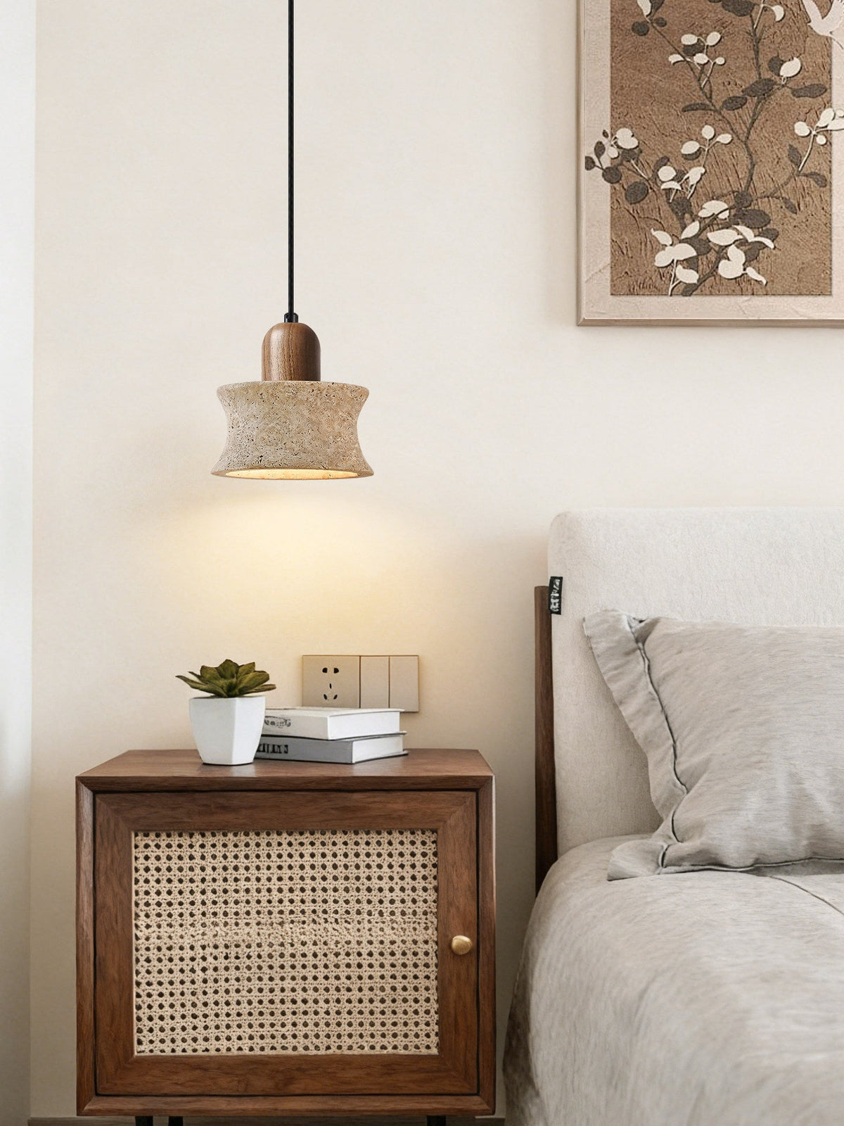 Caldara Travertine Pendant Light – Natural Stone & Wood Hanging Lamp