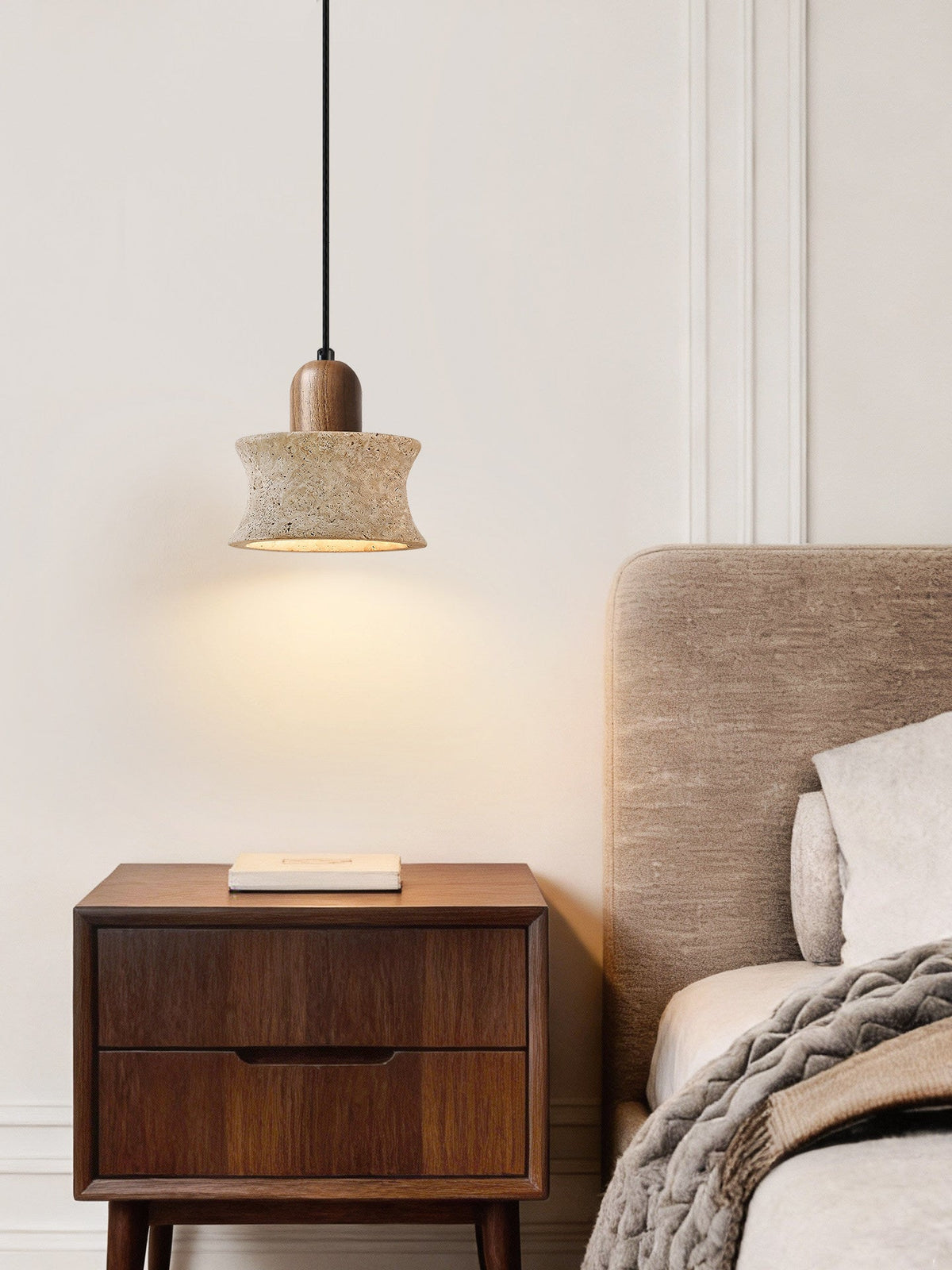 Caldara Travertine Pendant Light – Natural Stone & Wood Hanging Lamp