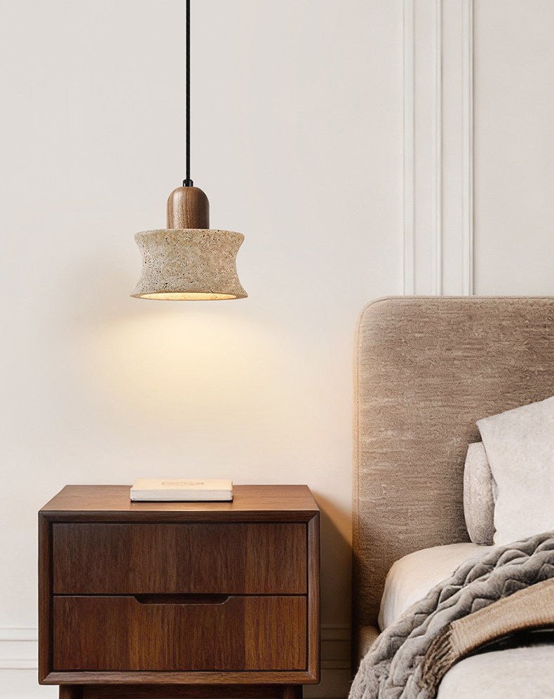 Caldara Travertine Pendant Light – Natural Stone & Wood Hanging Lamp