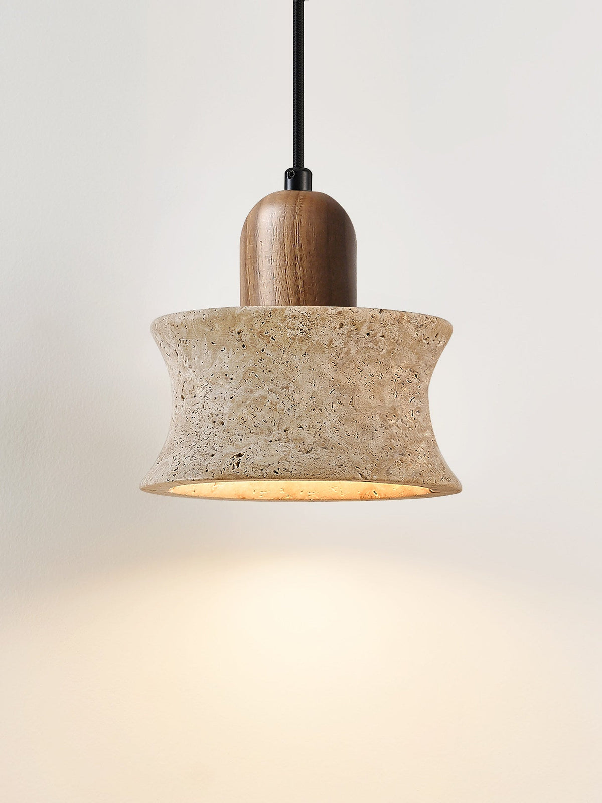 Caldara Travertine Pendant Light – Natural Stone & Wood Hanging Lamp
