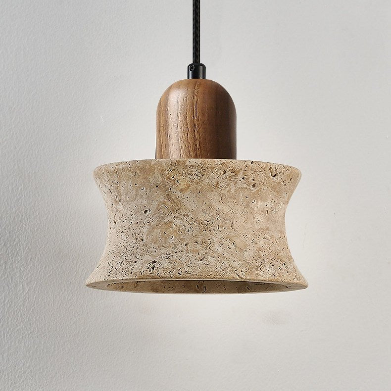 Caldara Travertine Pendant Light – Natural Stone & Wood Hanging Lamp