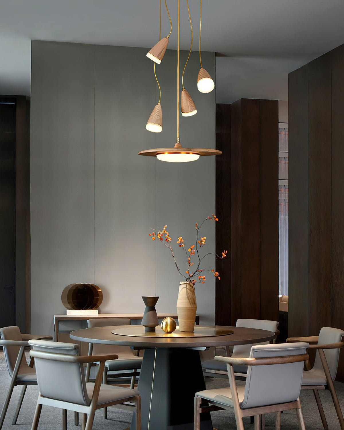 Calder Blossom Modern LED Chandelier with Wood Accents