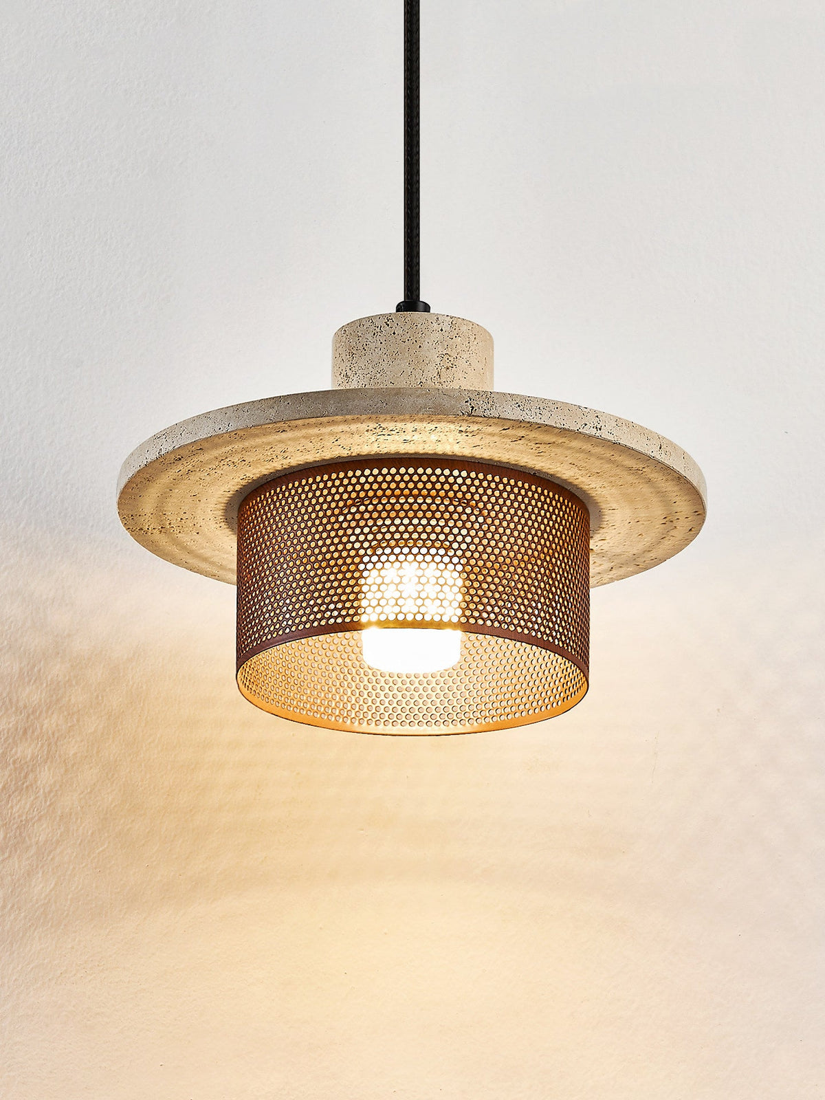 Caldera Travertine Mesh Pendant Light – Natural Stone Designer Hanging Lamp