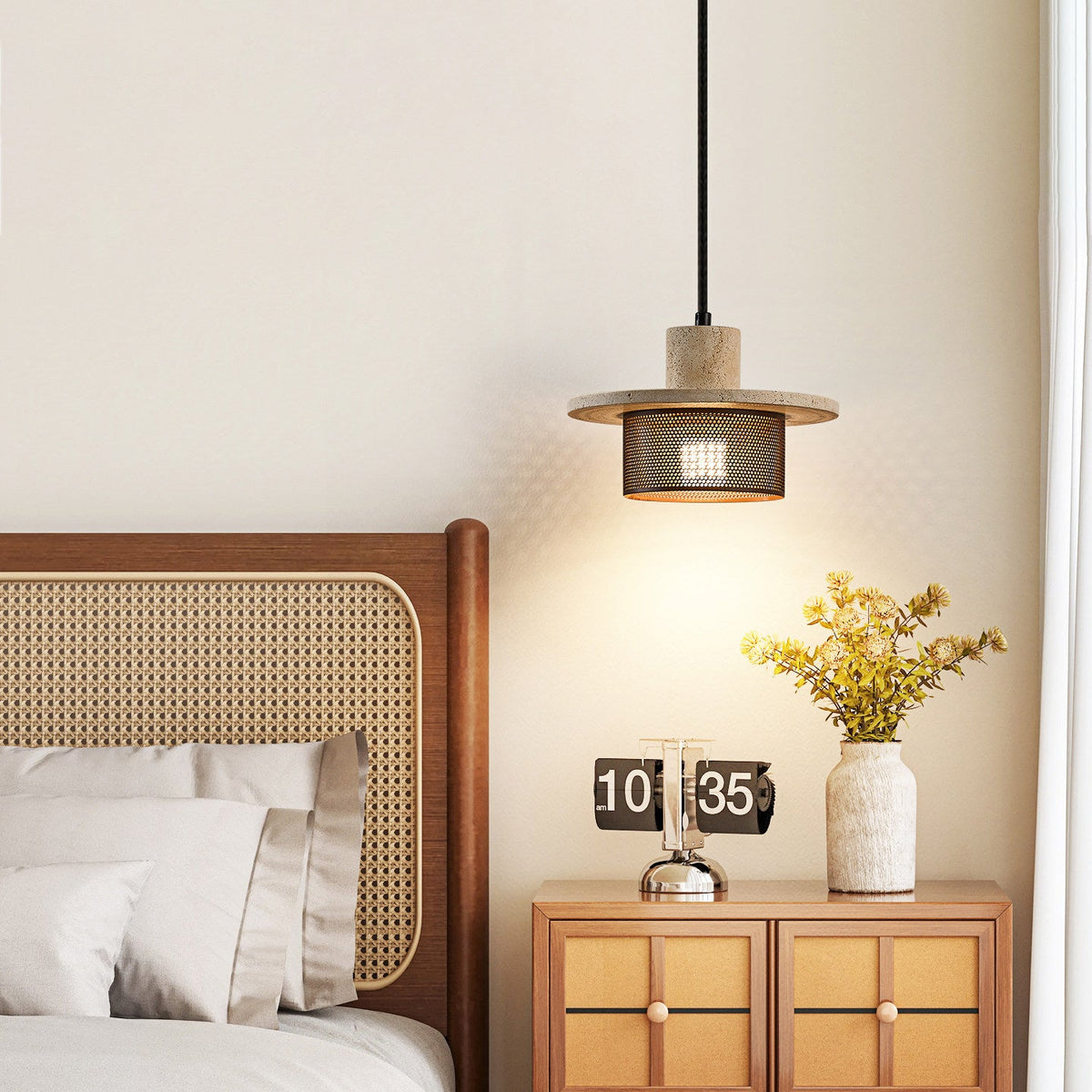 Caldera Travertine Mesh Pendant Light – Natural Stone Designer Hanging Lamp
