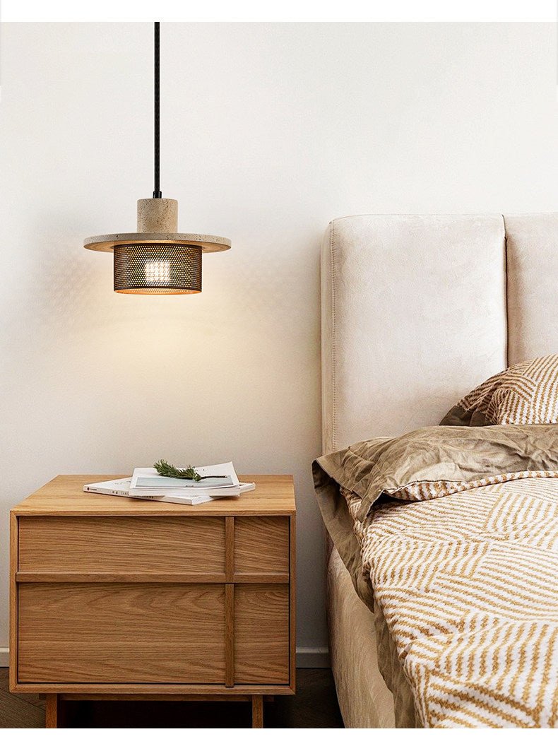 Caldera Travertine Mesh Pendant Light – Natural Stone Designer Hanging Lamp