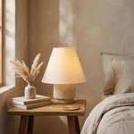 Caldera Travertine Table Lamp with Cotton Linen Shade