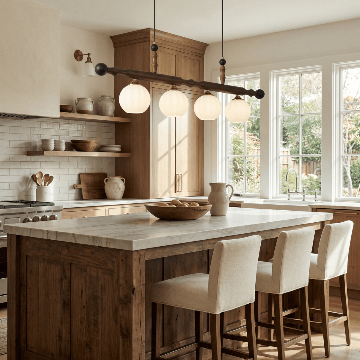 Calderon Linear Pendant Light with Opal Glass and Walnut Finish