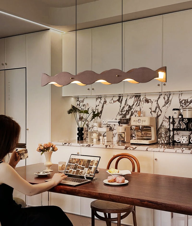 Calderon Linear Wood LED Pendant Light for Dining Room and Kitchen Island