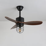Caldor Industrial Ceiling Fan with Light, Matte Black and Wood Blades