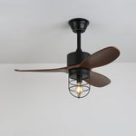 Caldor Industrial Ceiling Fan with Light, Matte Black and Wood Blades