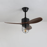 Caldor Industrial Ceiling Fan with Light, Matte Black and Wood Blades