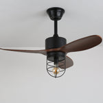 Caldor Industrial Ceiling Fan with Light, Matte Black and Wood Blades