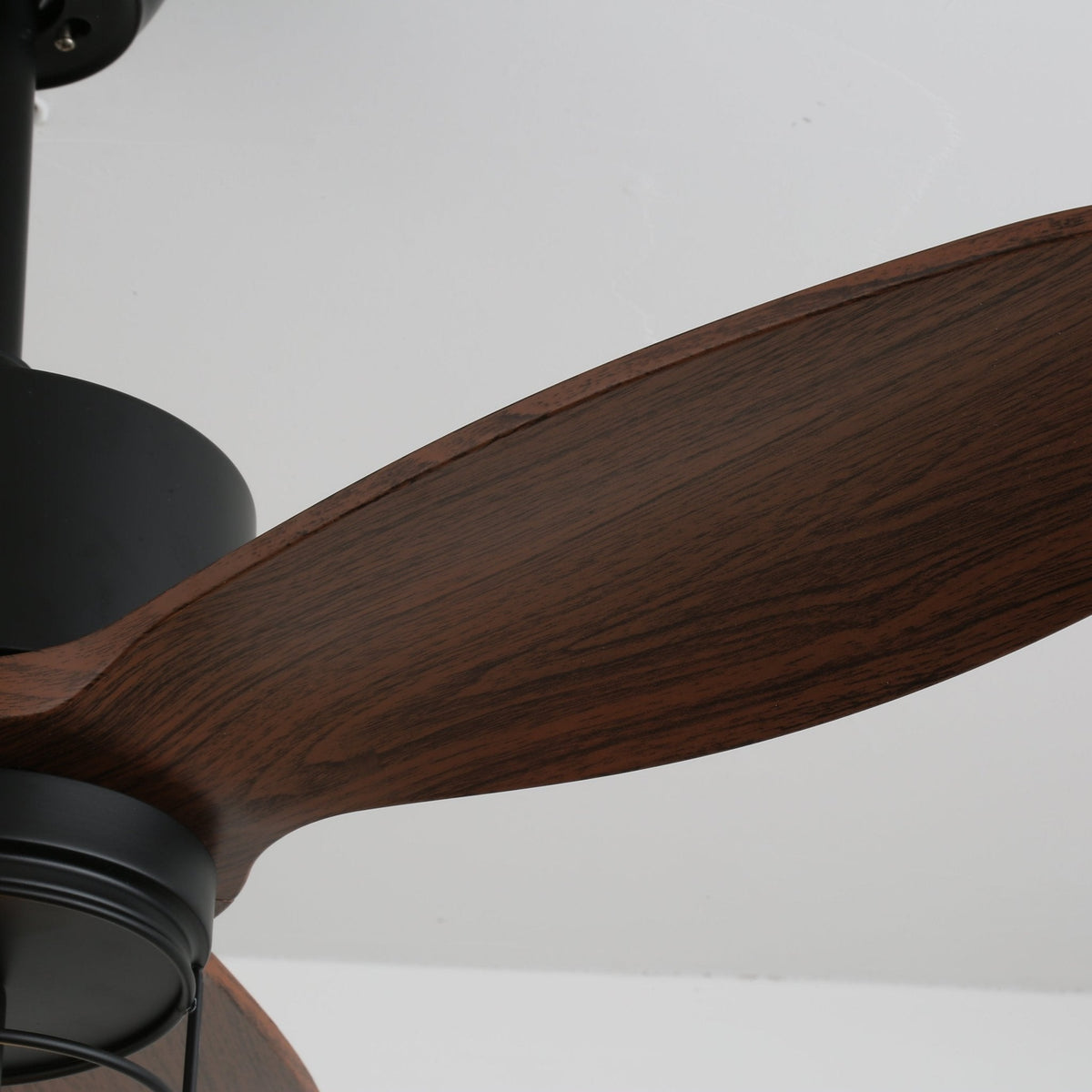Caldor Industrial Ceiling Fan with Light, Matte Black and Wood Blades