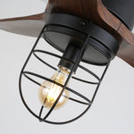 Caldor Industrial Ceiling Fan with Light, Matte Black and Wood Blades