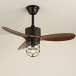 Caldor Industrial Ceiling Fan with Light, Matte Black and Wood Blades