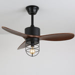 Caldor Industrial Ceiling Fan with Light, Matte Black and Wood Blades