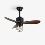 Caldor Industrial Ceiling Fan with Light, Matte Black and Wood Blades