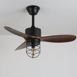 Caldor Industrial Ceiling Fan with Light, Matte Black and Wood Blades