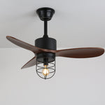 Caldor Industrial Ceiling Fan with Light, Matte Black and Wood Blades