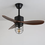 Caldor Industrial Ceiling Fan with Light, Matte Black and Wood Blades