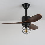 Caldor Industrial Ceiling Fan with Light, Matte Black and Wood Blades