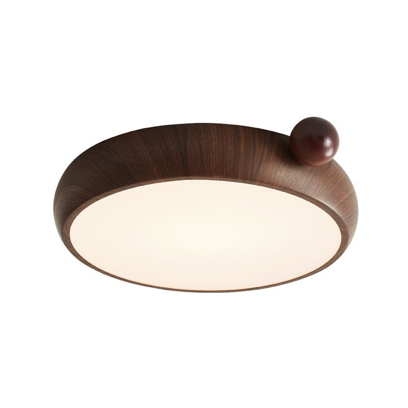 Calindra Modern Walnut Wood Grain LED Ceiling Light, Flush Mount for Living Room & Bedroom