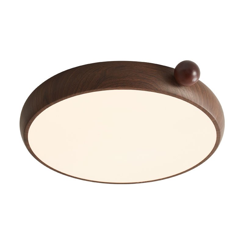 Calindra Modern Walnut Wood Grain LED Ceiling Light, Flush Mount for Living Room & Bedroom