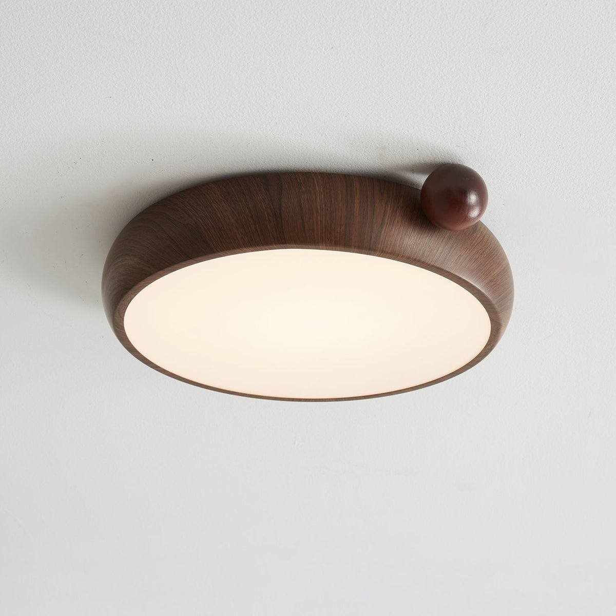 Calindra Modern Walnut Wood Grain LED Ceiling Light, Flush Mount for Living Room & Bedroom